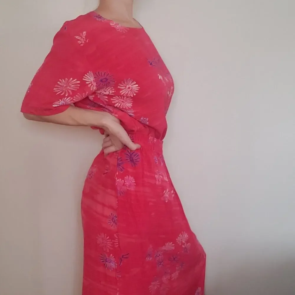 Vintage 90s Rayon Coral 2 Piece Matching Maxi Skirt Set Size Medium